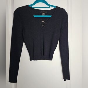 House of Harlow Cropped Sweater with Gold O-Ring Accent